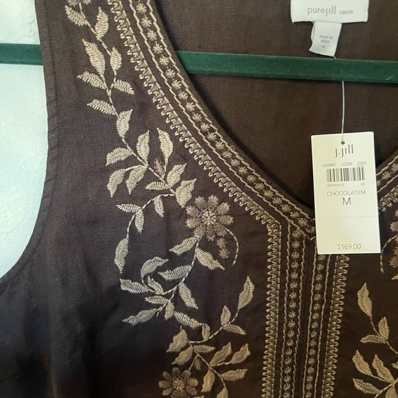 J.JILL Pure Jill Embroidered Dark Brown Sleeveless Dress - Picture 4 of 11